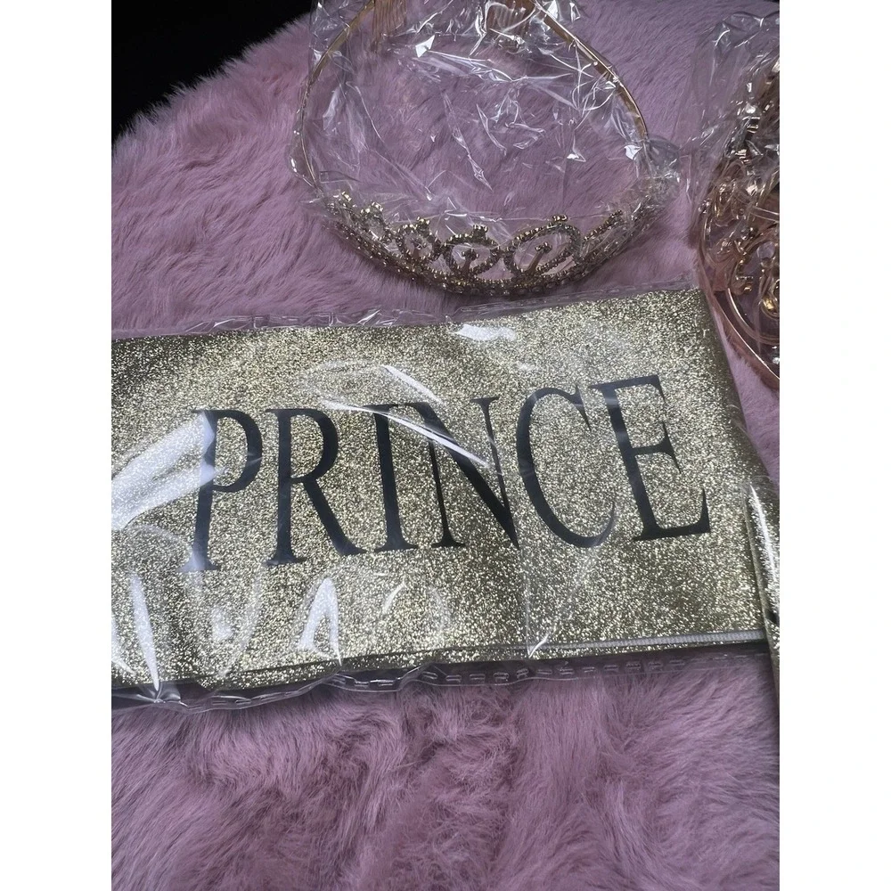 Retrowavy‎ 4 Piece Home Coming Prince,princess Tiara Shiny Satin Role (gold)